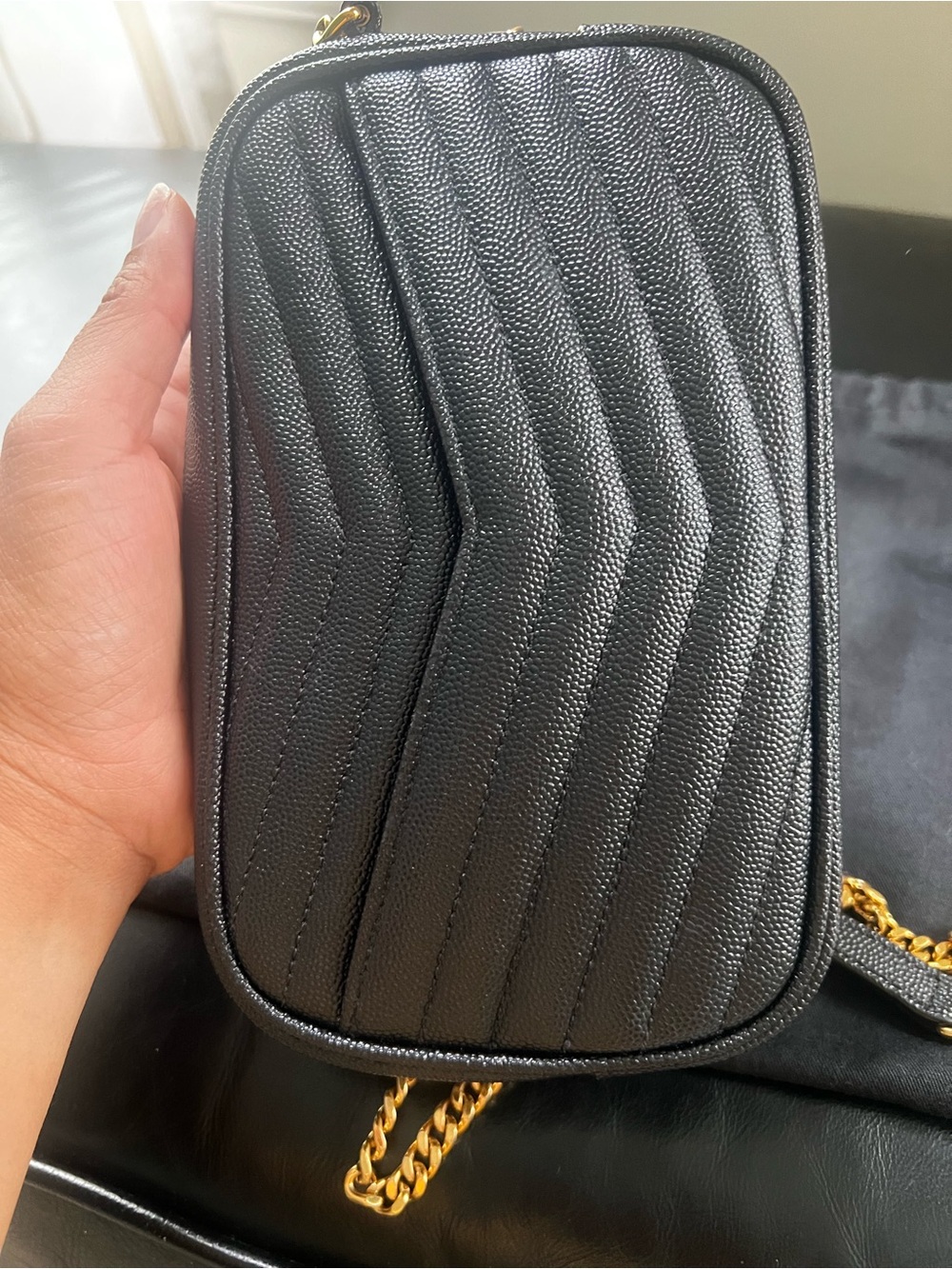 Saint Laurent Black Chevron Quilted Crossbody Camera Bag with Gold YSL Logo - Picture 6 of 15